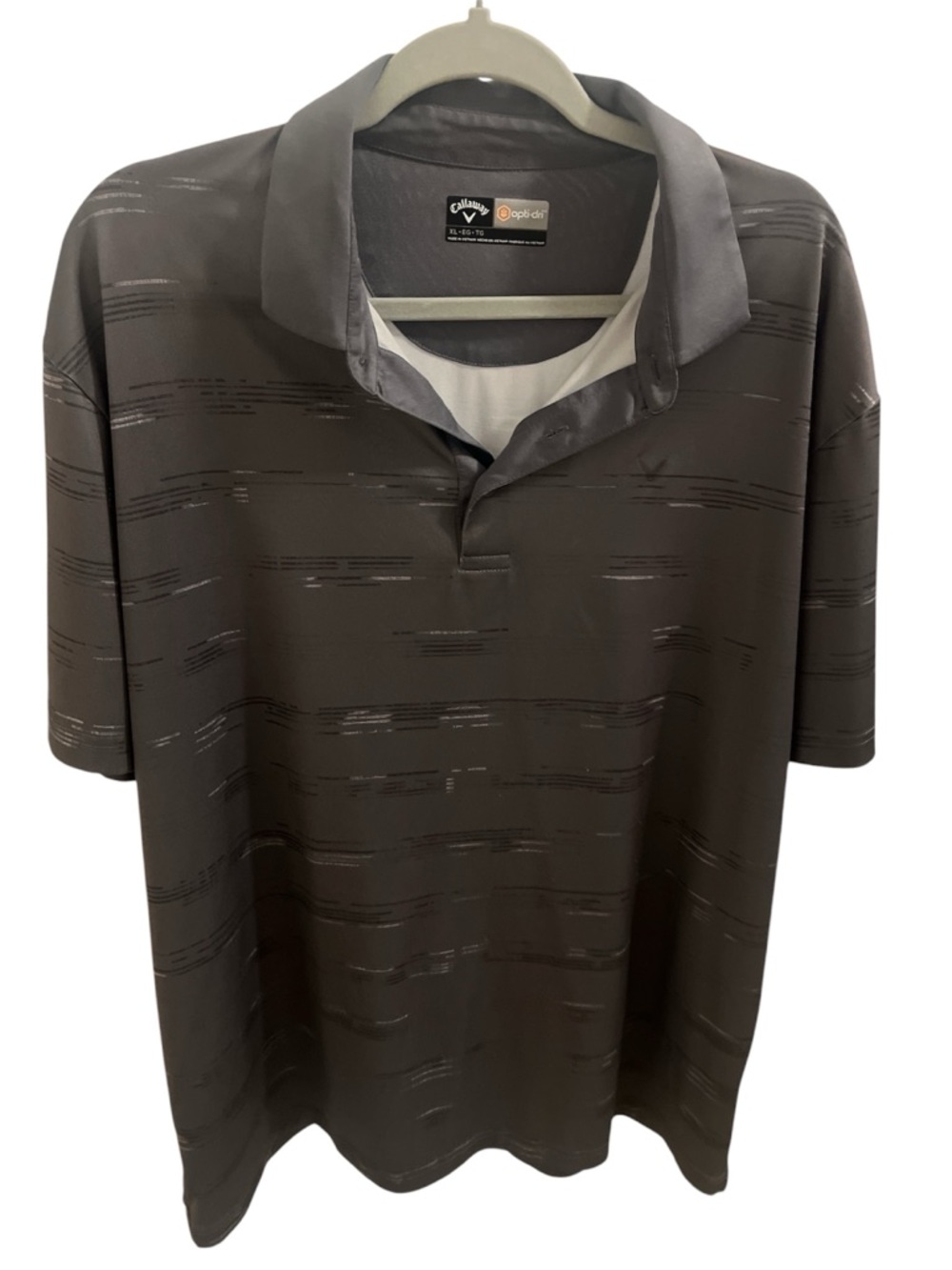 Callaway Men's Charcoal Gray Short Sleeve Polo with Subtle Stripe Texture